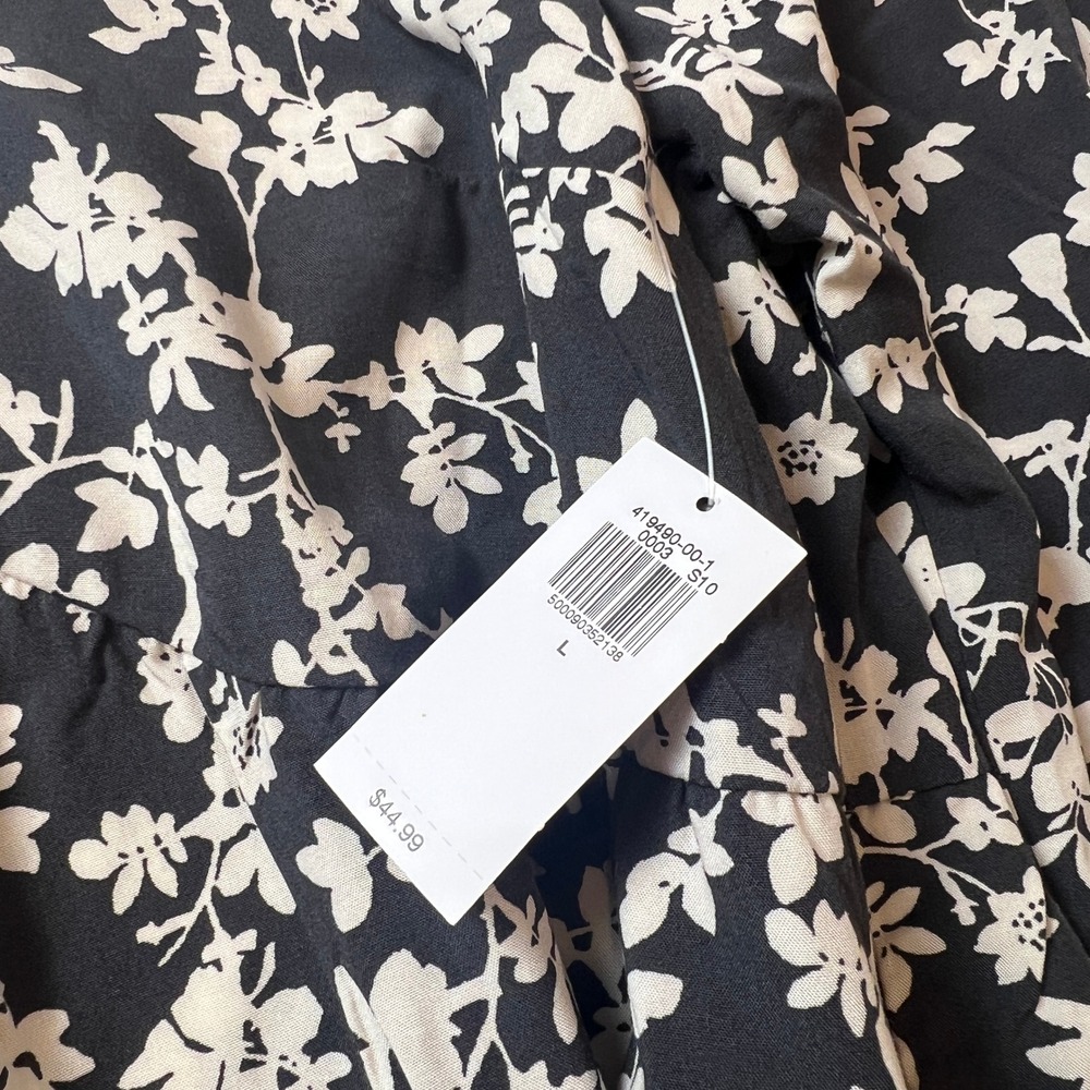 Old Navy Women's Large Black White Floral Long Sleeve Mini Dress Cottagecore - Picture 6 of 7